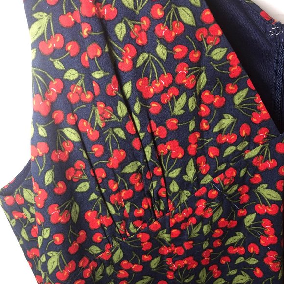 Yellow Star - Pinup Girl Dress, Navy w/Cherries - Picture 4 of 6
